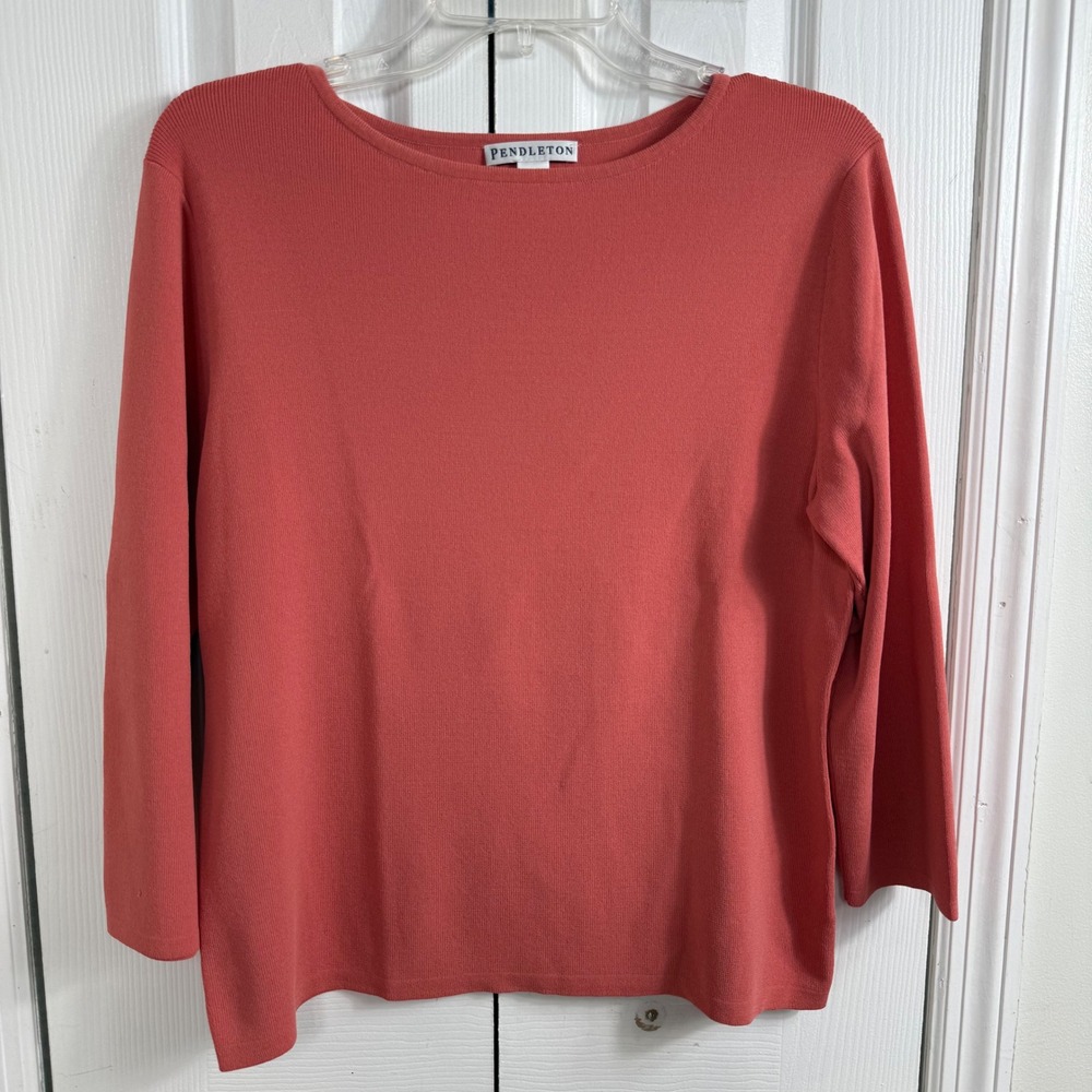 Pendleton Knit Sweater Size L Coral Boatneck 3/4 Sleeve Minimalist Classic